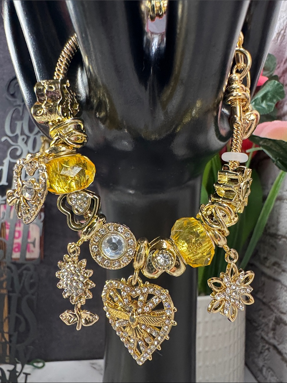 Gold-Tone Yellow Crystal Charm Bracelet -